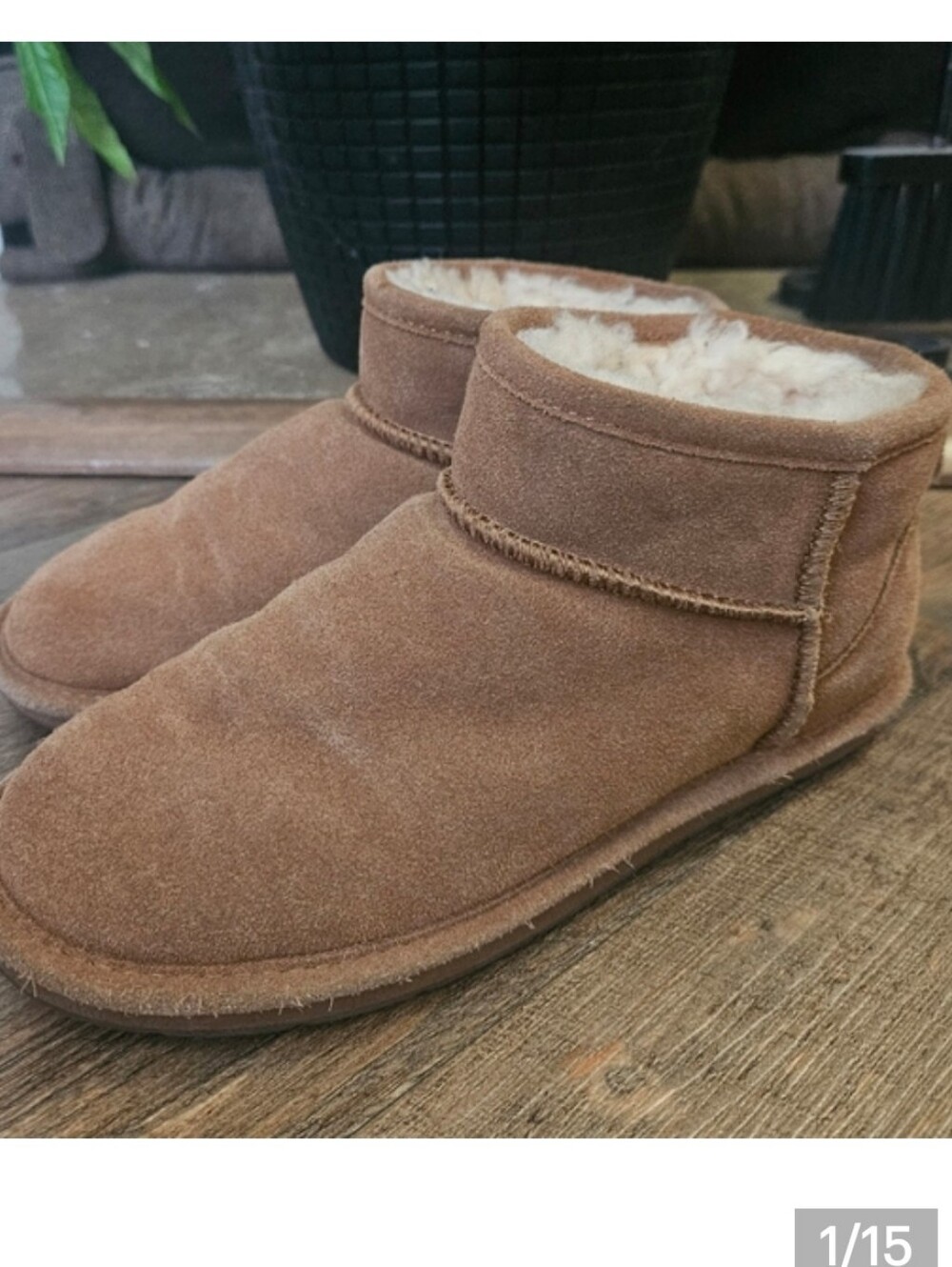 Cloud Nine Suede Boots Tan Mini Low Cut Warm sheepskin Wool Lining Size 7